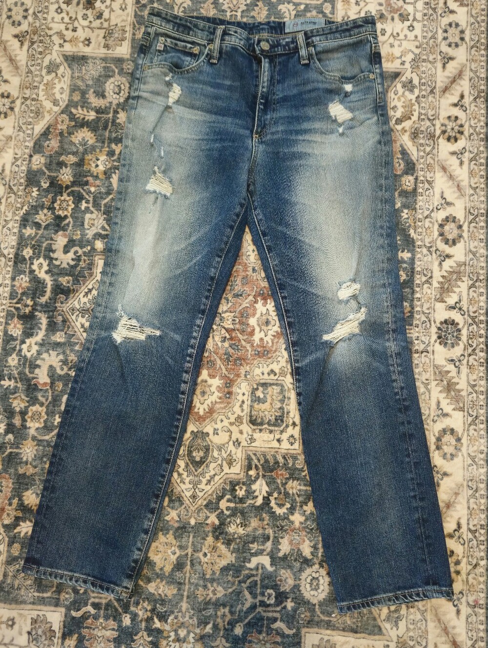 AG Adriano Goldschmied High Rise Straight Crop Distressed Jeans Size 30